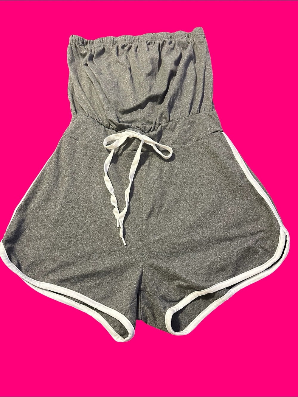 Justify Gray Strapless Romper with White Trim